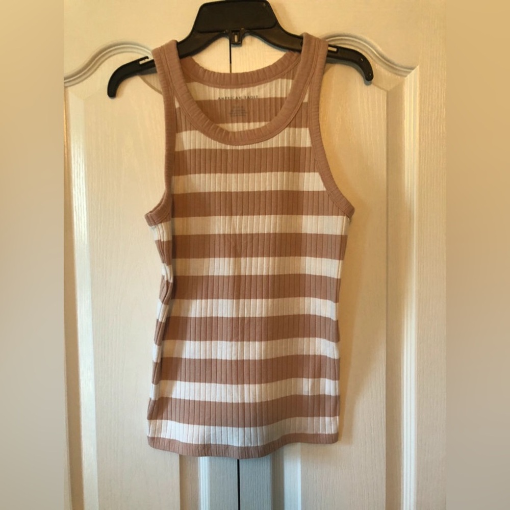 American Eagle Outfitters Tan and White Striped Tank Top